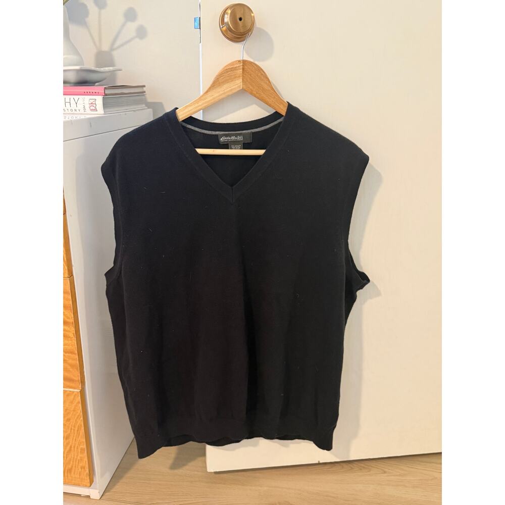 ✨ Eddie Bauer Supima Cotton‎ Sweater Vest | Black V-Neck Minimalist Classic | XL